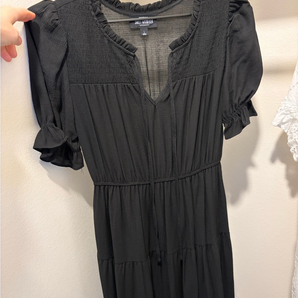 Sweet Wanderer Black Maxi Dress with Ruffle V-Neck